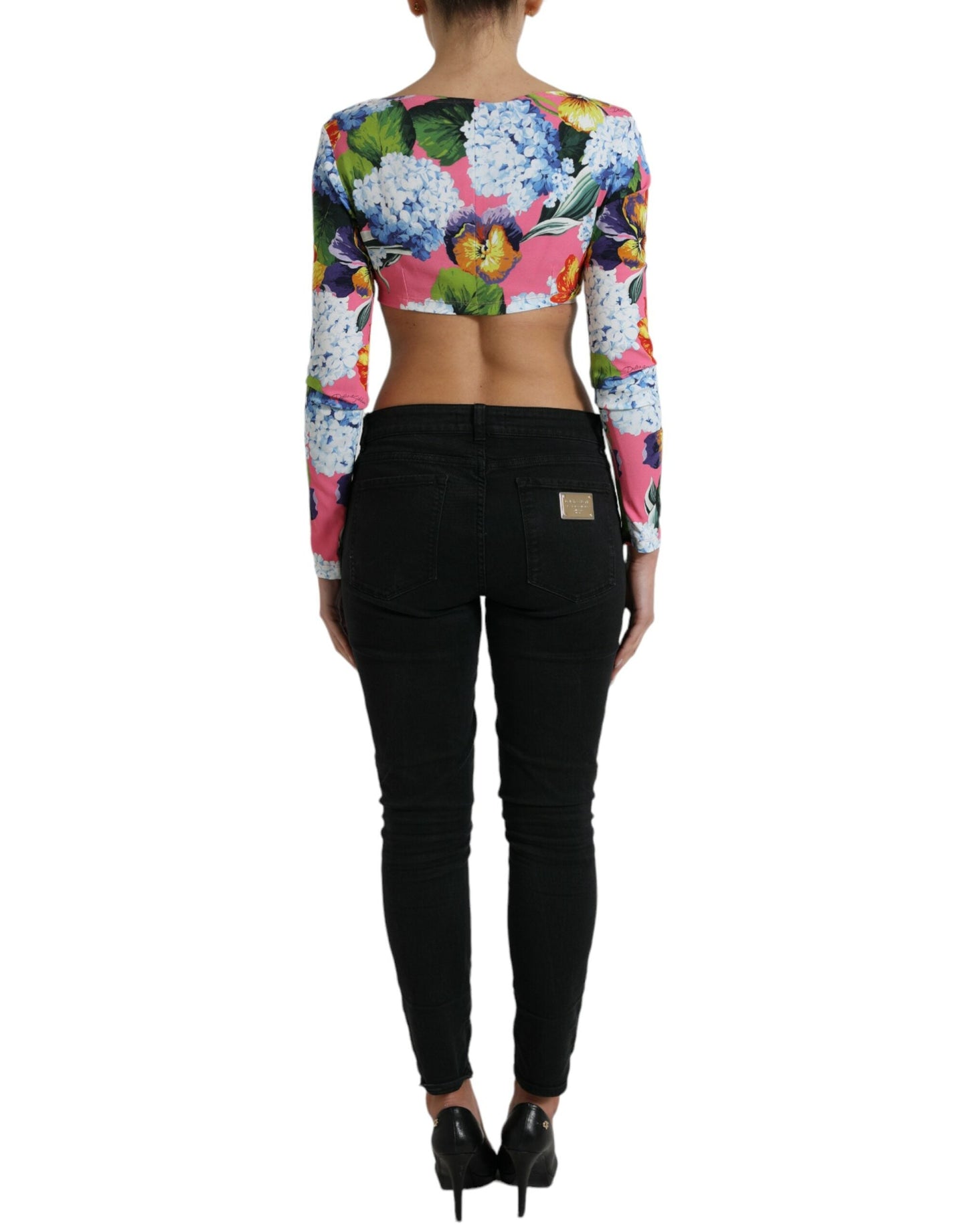 Dolce & Gabbana Multicolor Floral Long Sleeves Cropped Women's Top