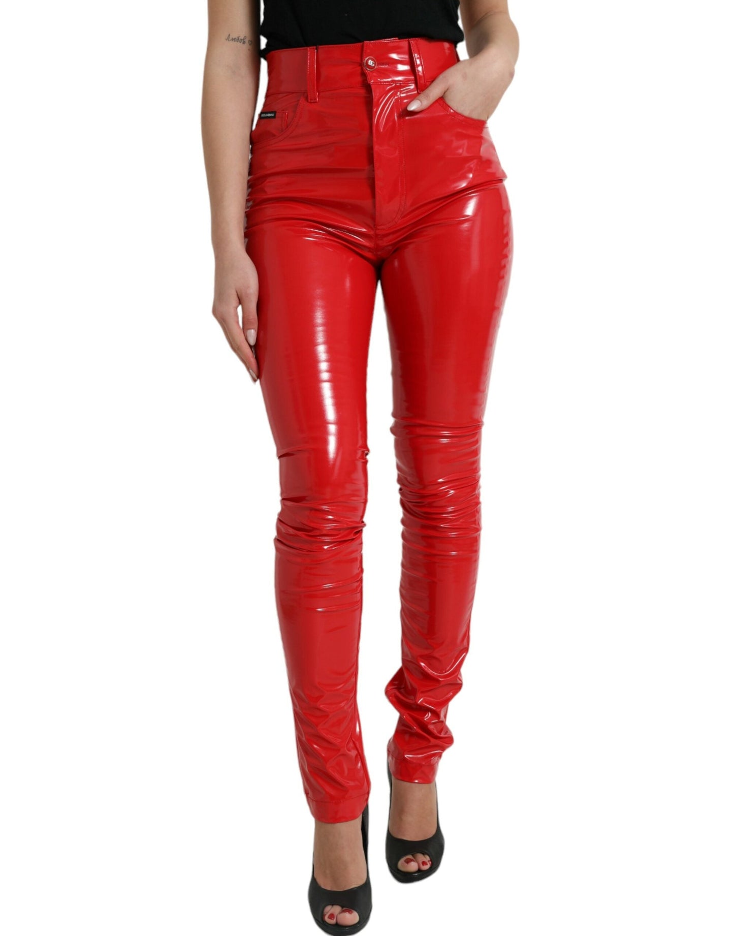 Dolce & Gabbana Shiny Red High Waist Skinny Women's Pants