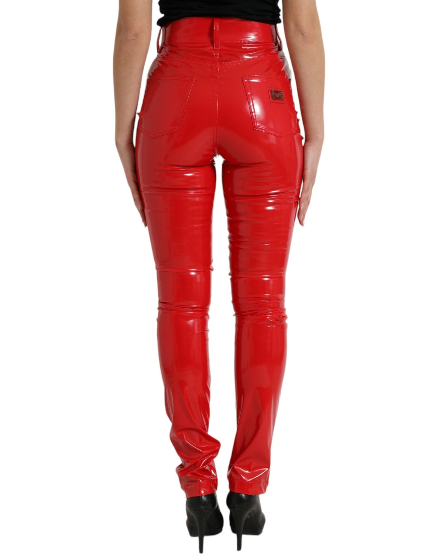 Dolce & Gabbana Shiny Red High Waist Skinny Women's Pants