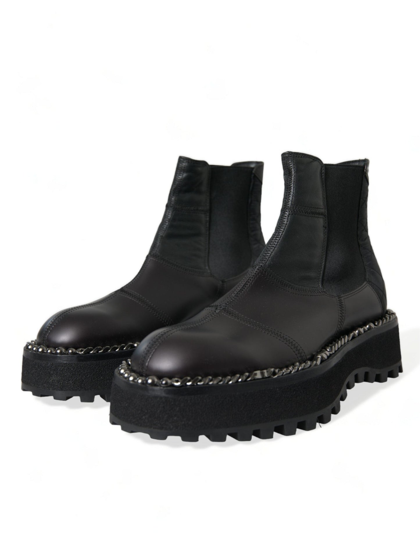 Dolce & Gabbana Black Leather Slip On Stretch Chelsea Boots Men's Shoes