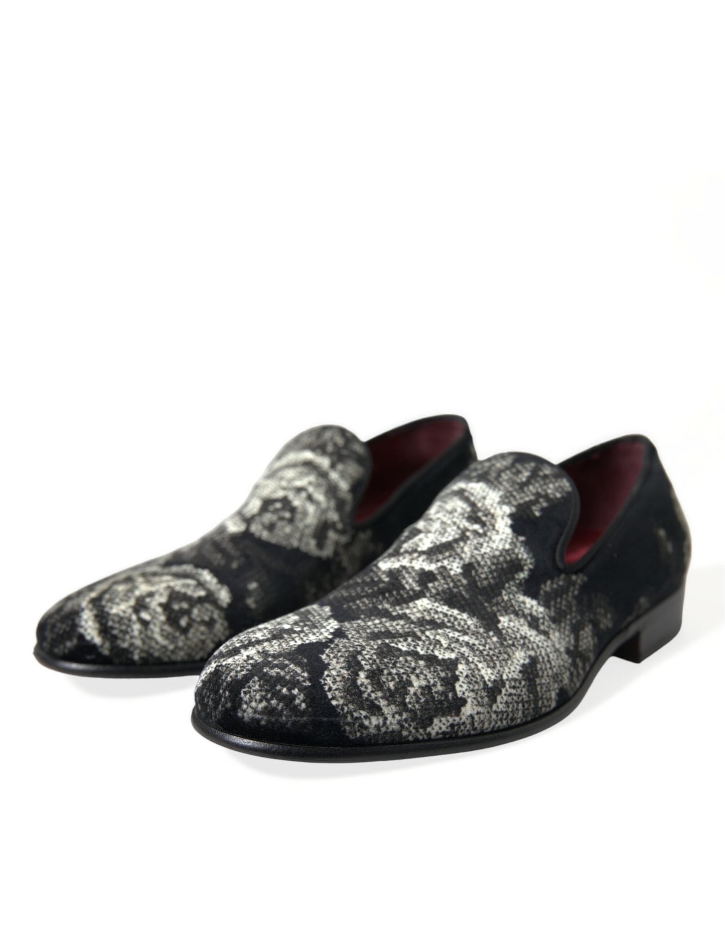 Dolce & Gabbana Black Floral Slippers Men Loafers Dress Men's Shoes