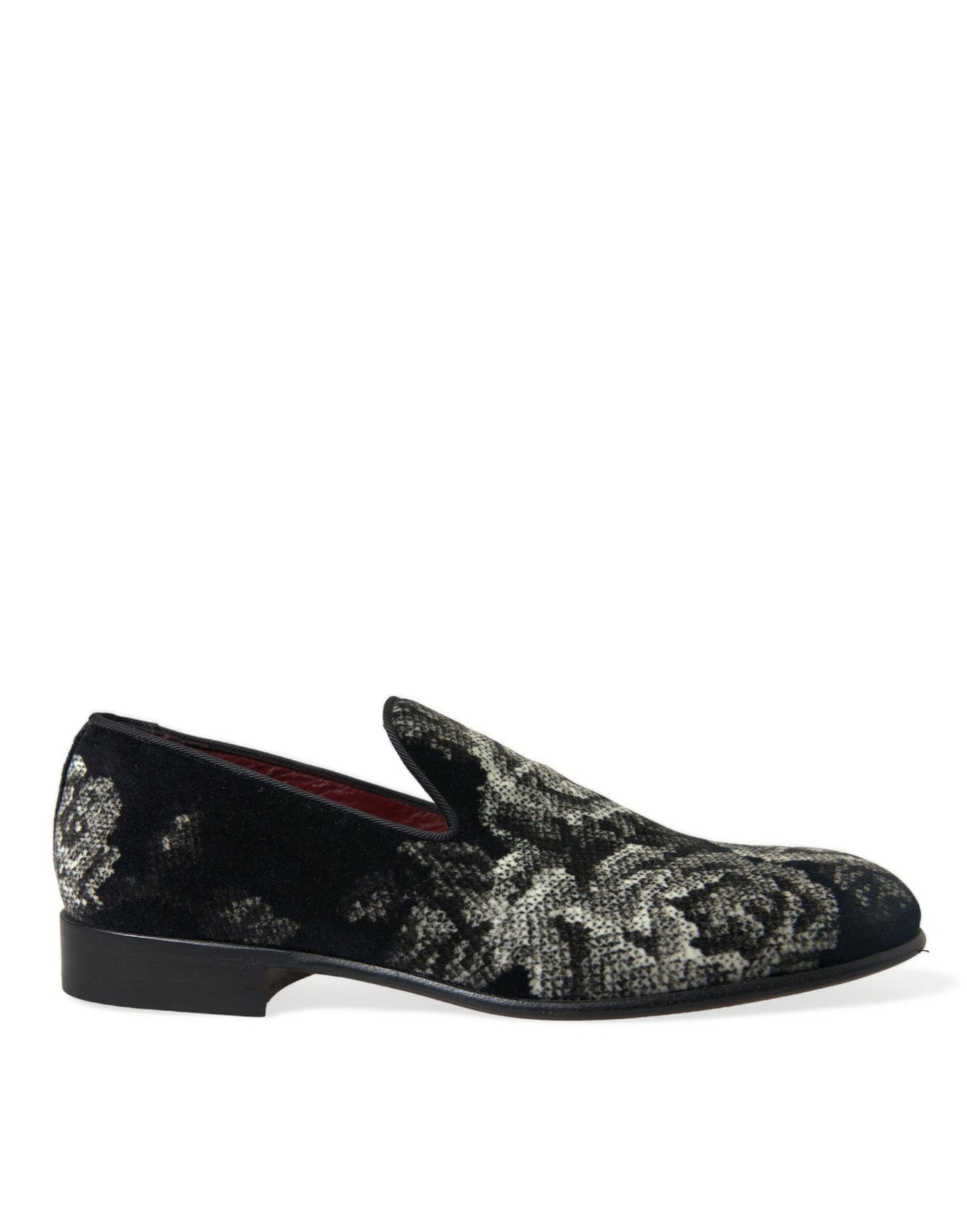 Dolce & Gabbana Black Floral Slippers Men Loafers Dress Men's Shoes