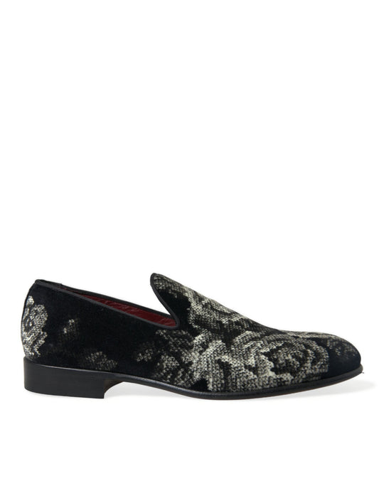 Dolce & Gabbana Black Floral Slippers Men Loafers Dress Men's Shoes