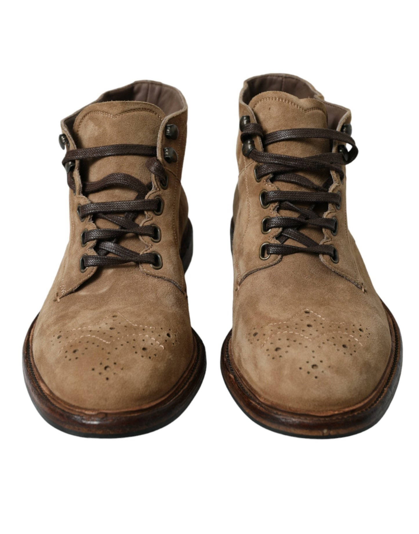 Dolce & Gabbana Brown Leather Lace Up Ankle Boots Men's Shoes