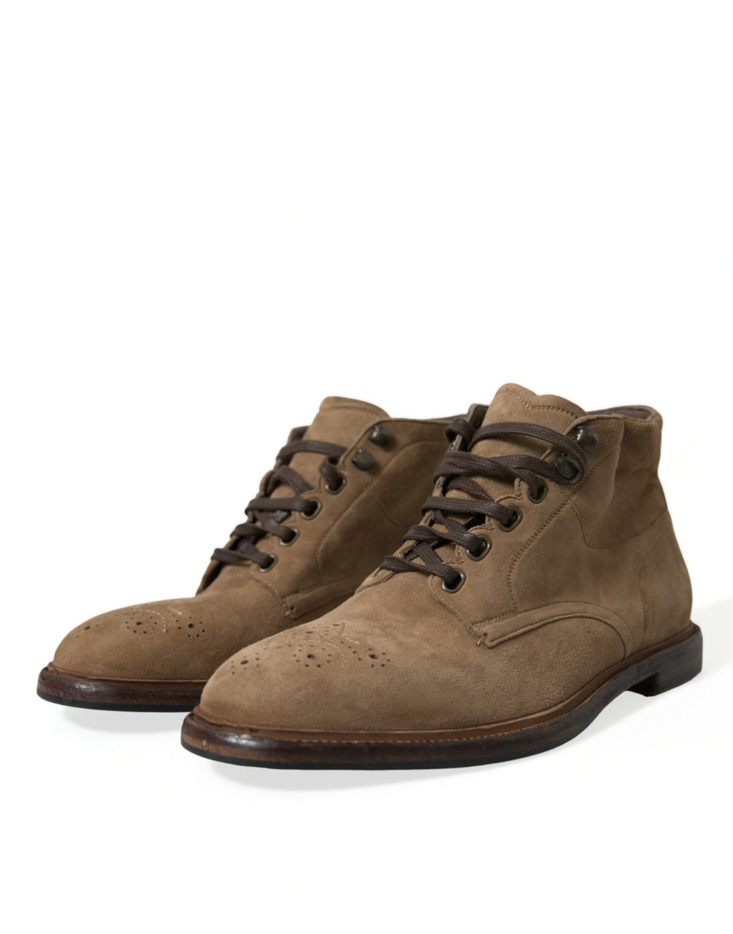 Dolce & Gabbana Brown Leather Lace Up Ankle Boots Men's Shoes