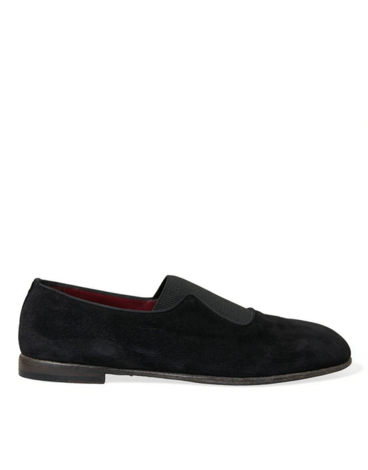 Dolce & Gabbana Black RUNWAY Velour AMALFI Loafers Men's Shoes