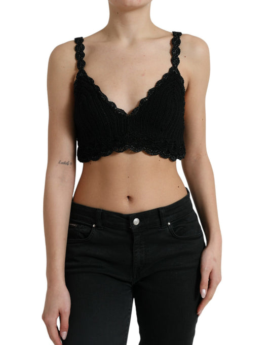 Dolce & Gabbana Black Cotton Bustier Cropped Crochet Tank Women's Top