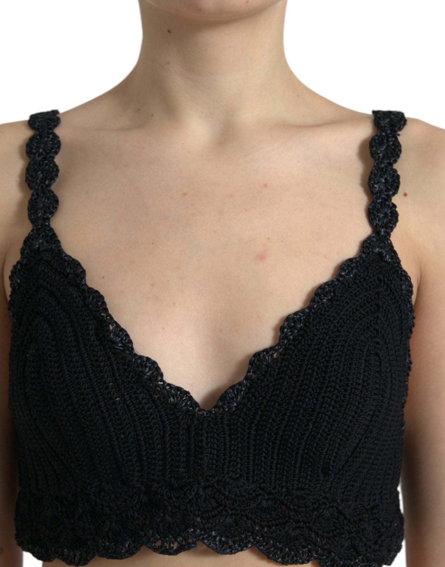 Dolce & Gabbana Black Cotton Bustier Cropped Crochet Tank Women's Top