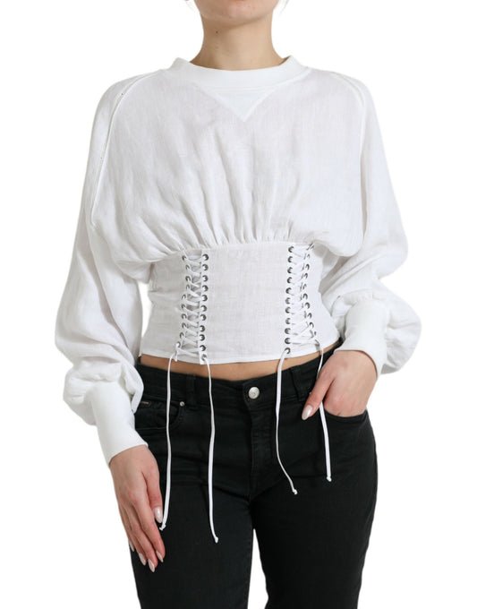 Dolce & Gabbana White Cotton Corset Cropped Long Sleeves Women's Topclothing