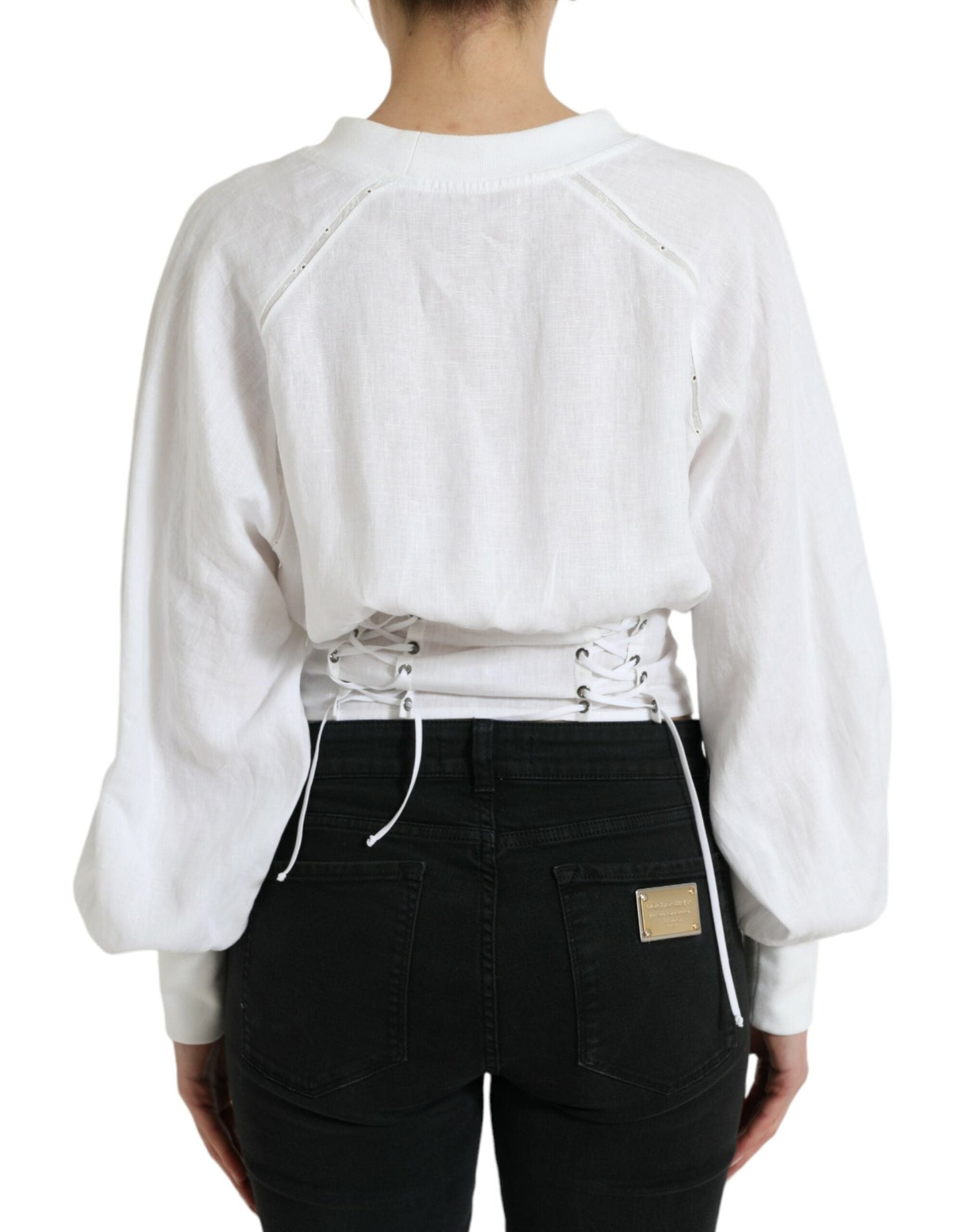 Dolce & Gabbana White Cotton Corset Cropped Long Sleeves Women's Topclothing