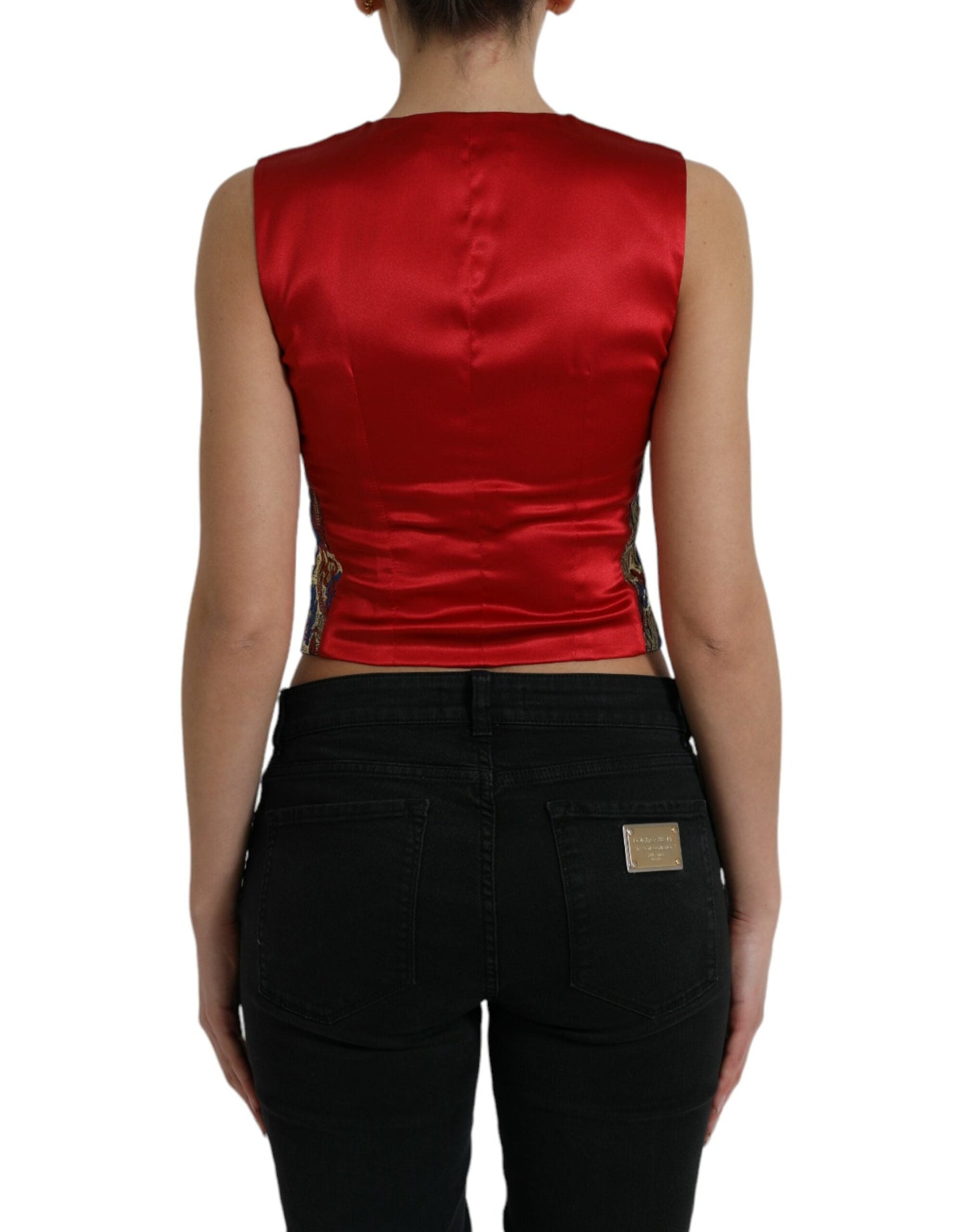 Dolce & Gabbana Multicolor Jacquard Button Waistcoat Vest Women's Top