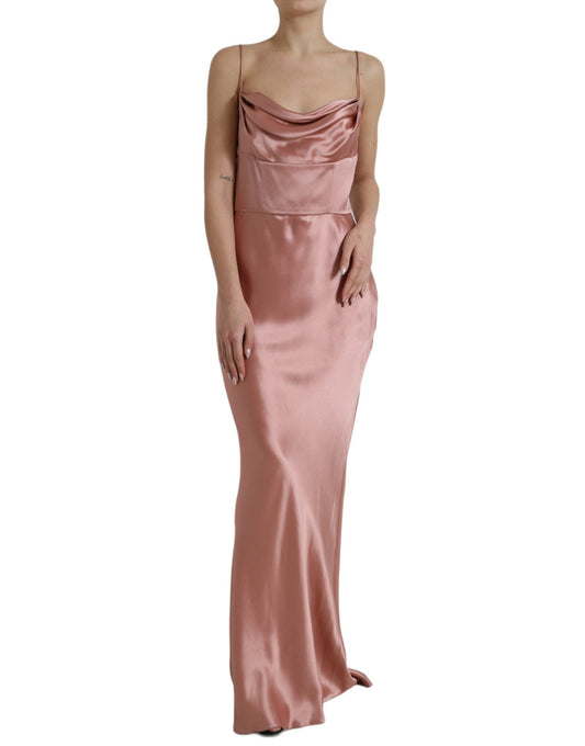 Dolce & Gabbana Pink Silk Spaghetti Straps Long Gown Women's Dress