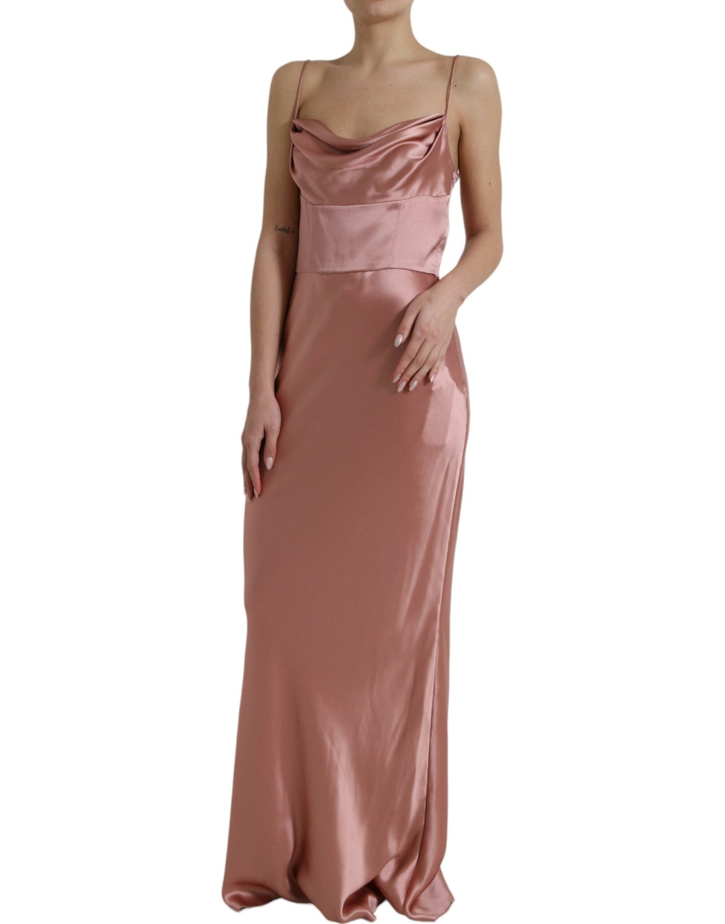 Dolce & Gabbana Pink Silk Spaghetti Straps Long Gown Women's Dress