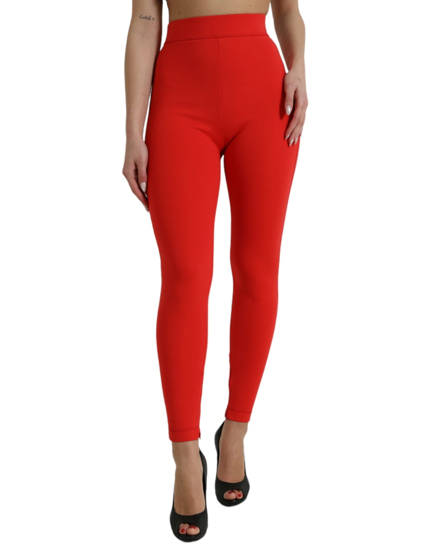 Dolce & Gabbana Red Nylon Stretch Slim Leggings Women's Pants