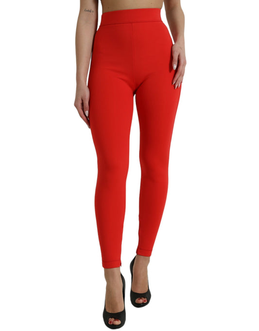 Dolce & Gabbana Red Nylon Stretch Slim Leggings Women's Pants