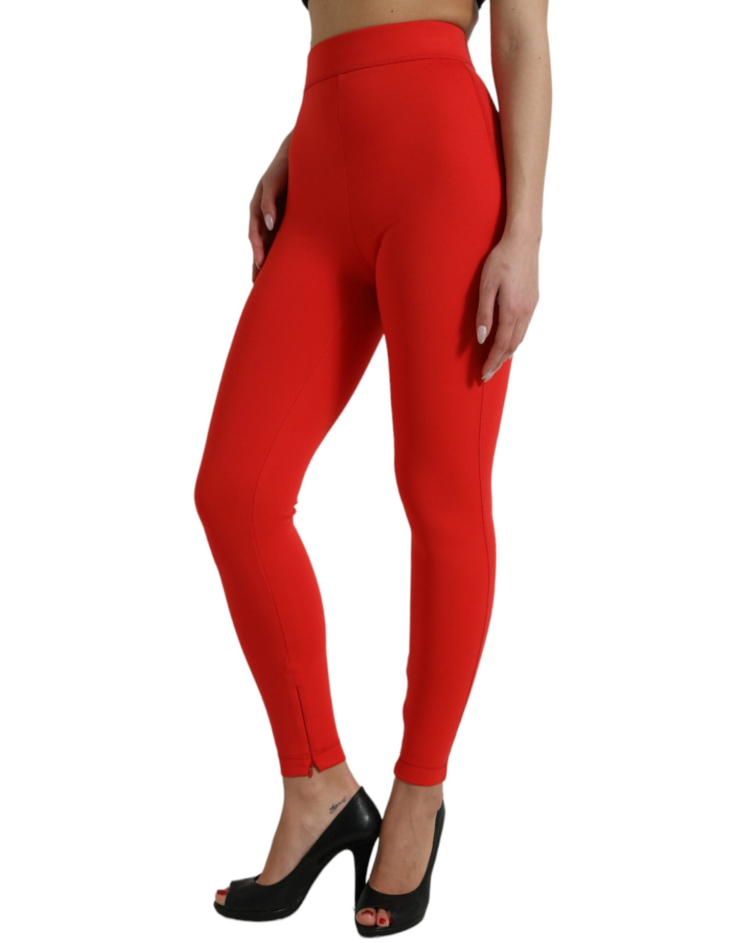 Dolce & Gabbana Red Nylon Stretch Slim Leggings Women's Pants
