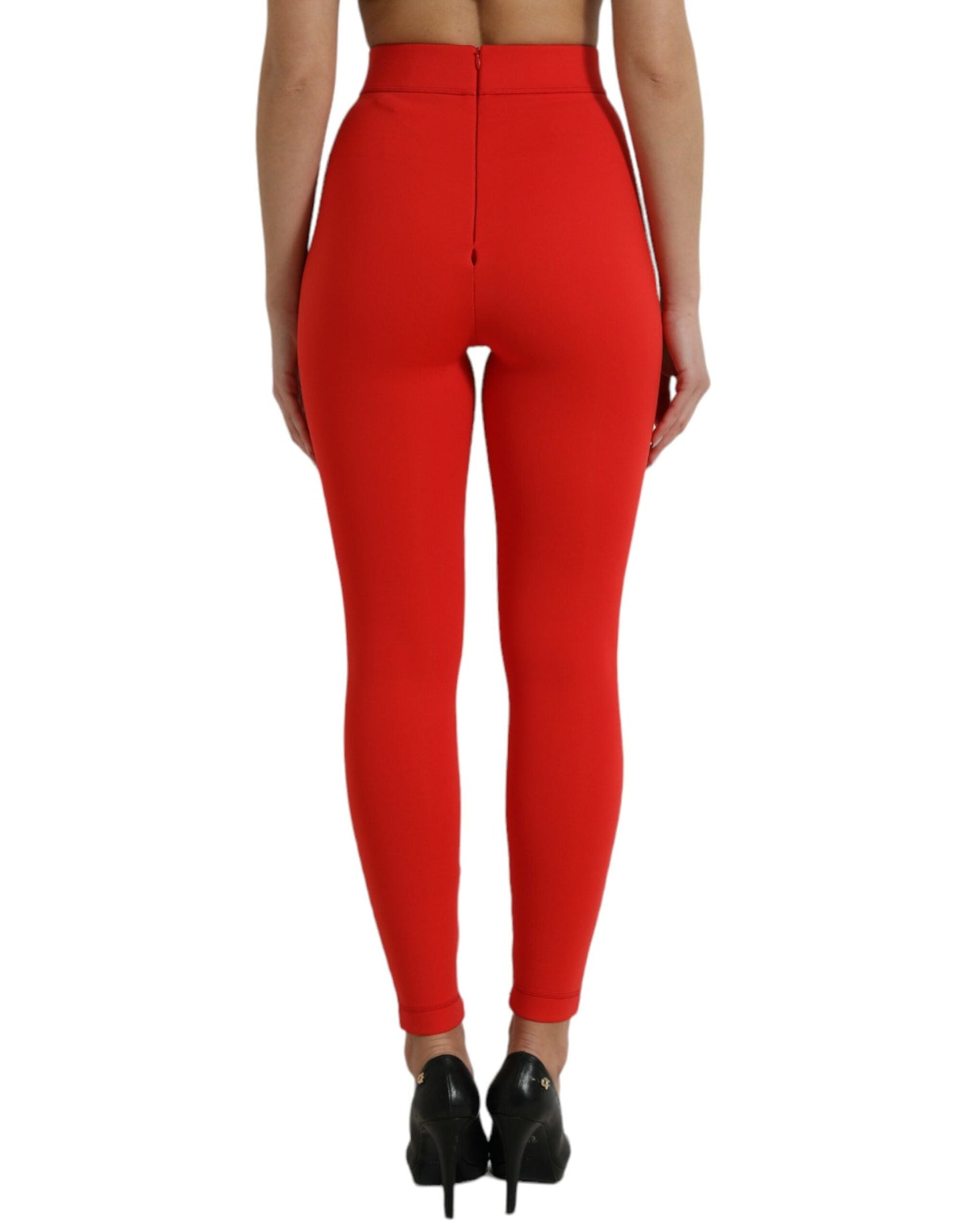 Dolce & Gabbana Red Nylon Stretch Slim Leggings Women's Pants