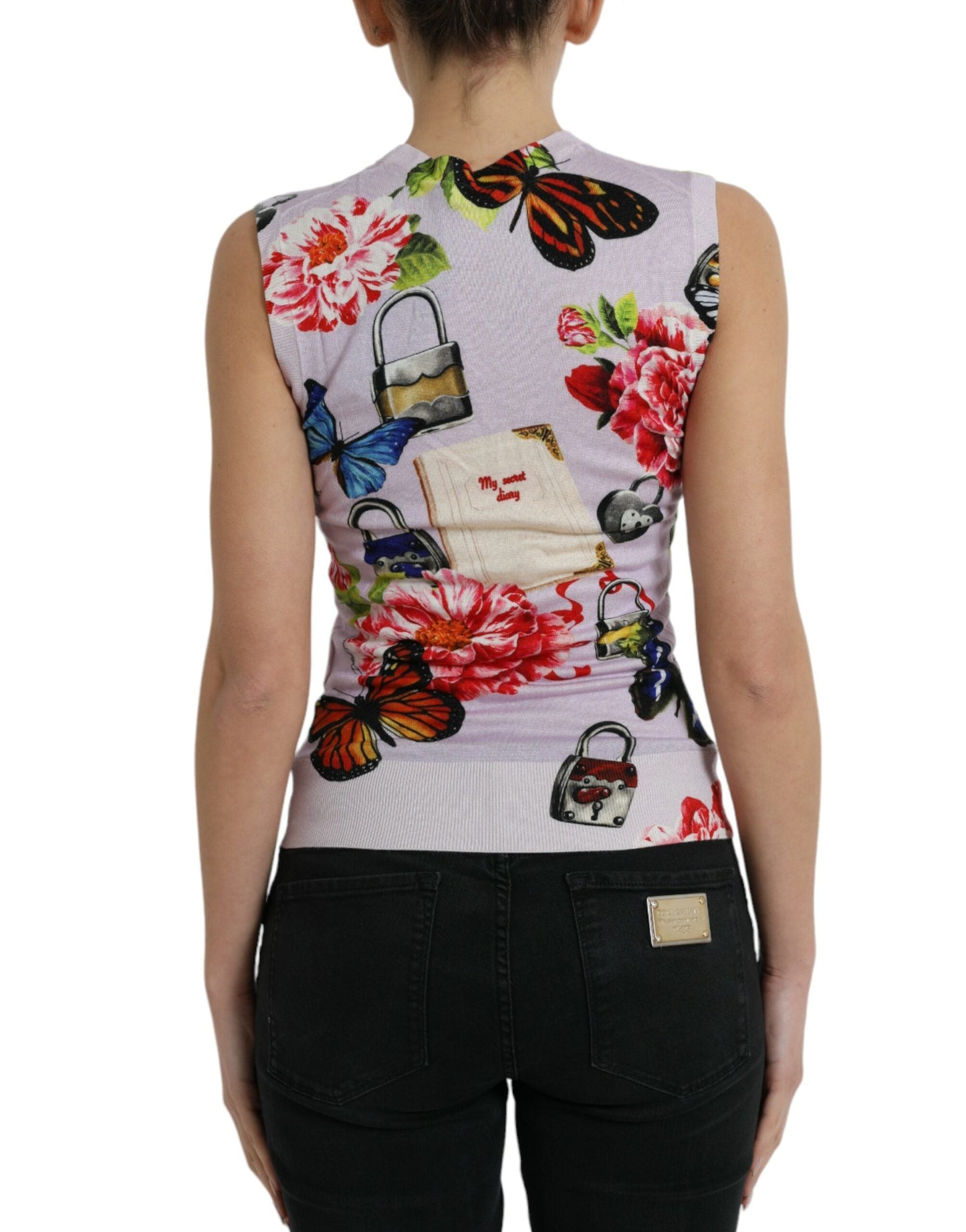 Dolce & Gabbana Multicolor Floral Padlock Butterfly Tank Women's Top