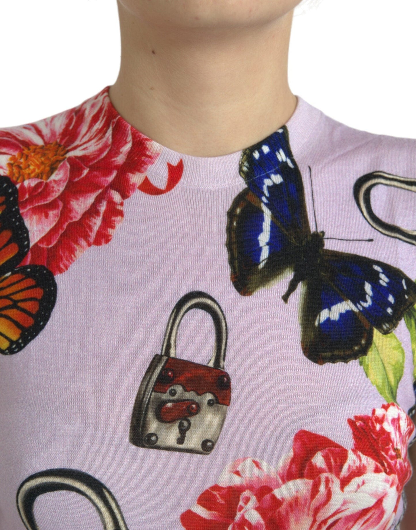 Dolce & Gabbana Multicolor Floral Padlock Butterfly Tank Women's Top