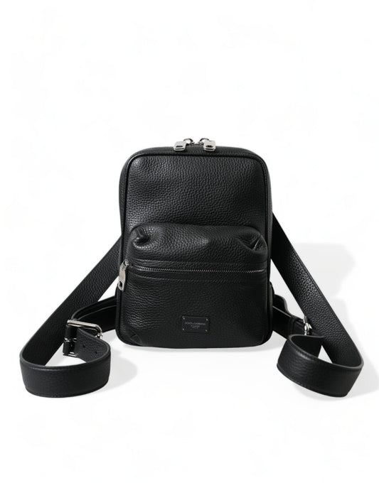 Dolce & Gabbana Black Calfskin Leather Logo Palermo Backpack Men's Bag