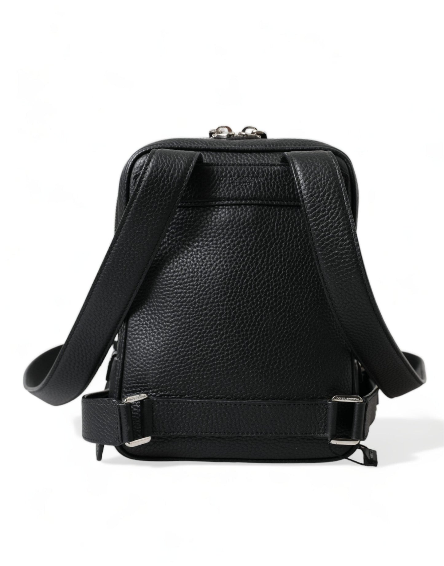 Dolce & Gabbana Black Calfskin Leather Logo Palermo Backpack Men's Bag