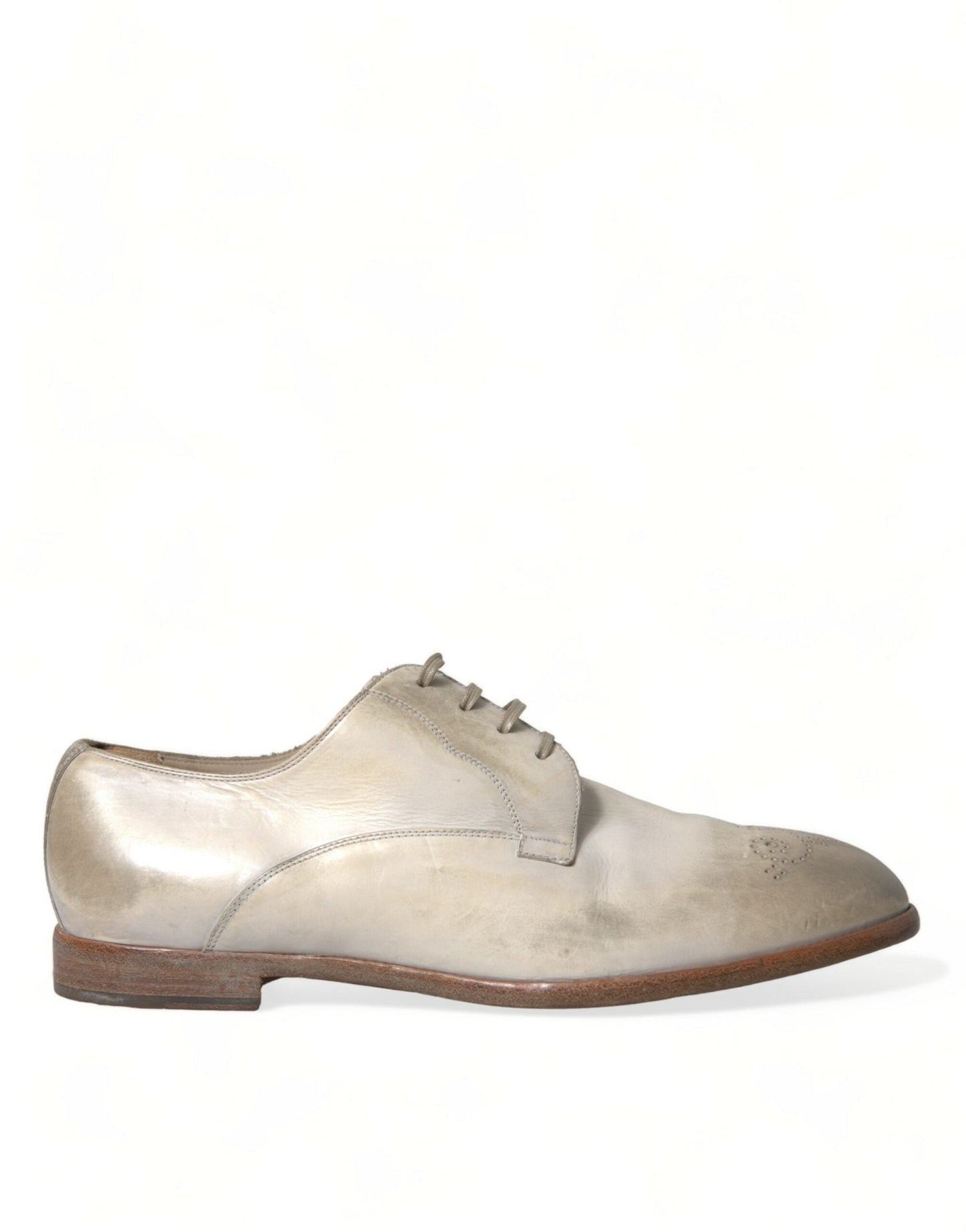 Dolce & Gabbana White Distressed Leather Derby Dress Men's Shoes