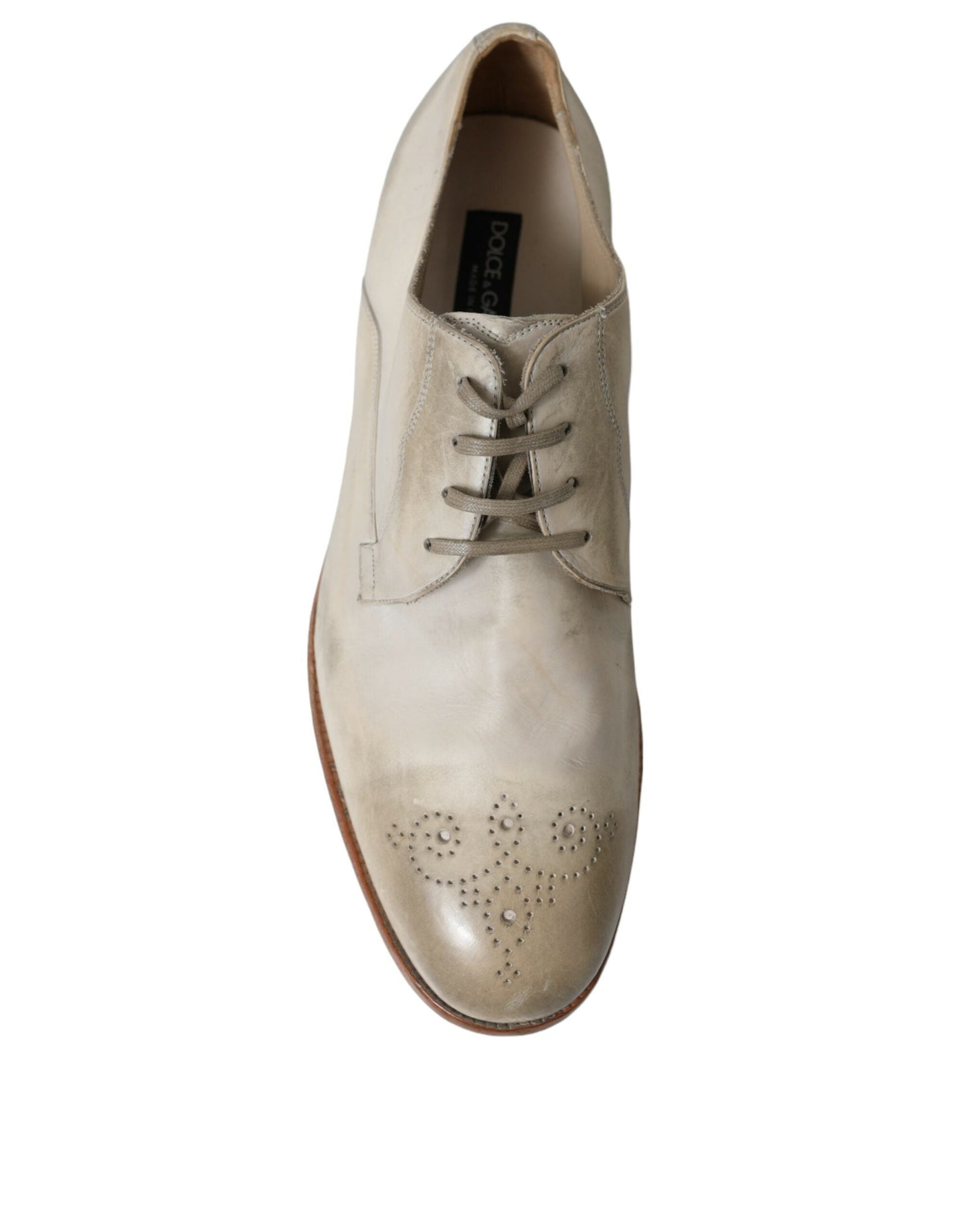 Dolce & Gabbana White Distressed Leather Derby Dress Men's Shoes