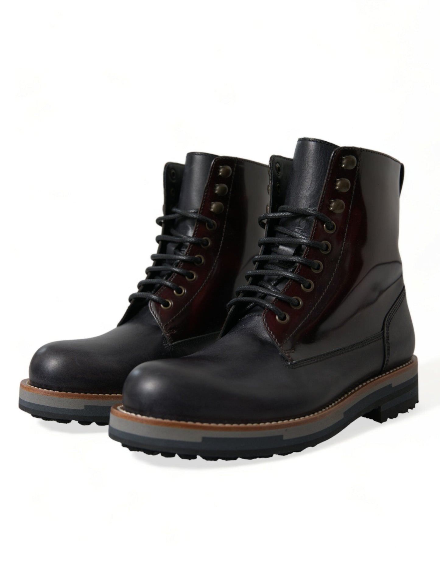 Dolce & Gabbana Black Leather Military Combat Boots Men's Shoes
