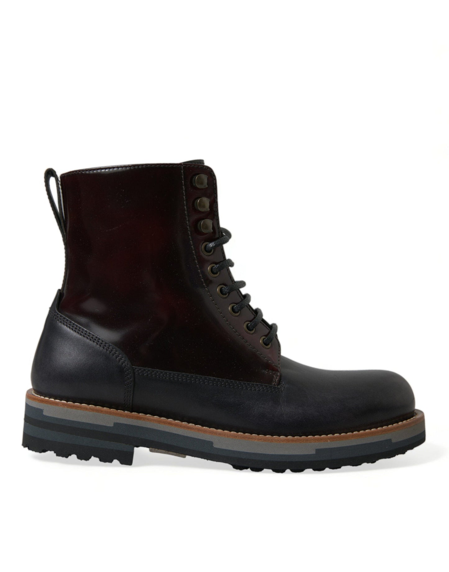 Dolce & Gabbana Black Leather Military Combat Boots Men's Shoes
