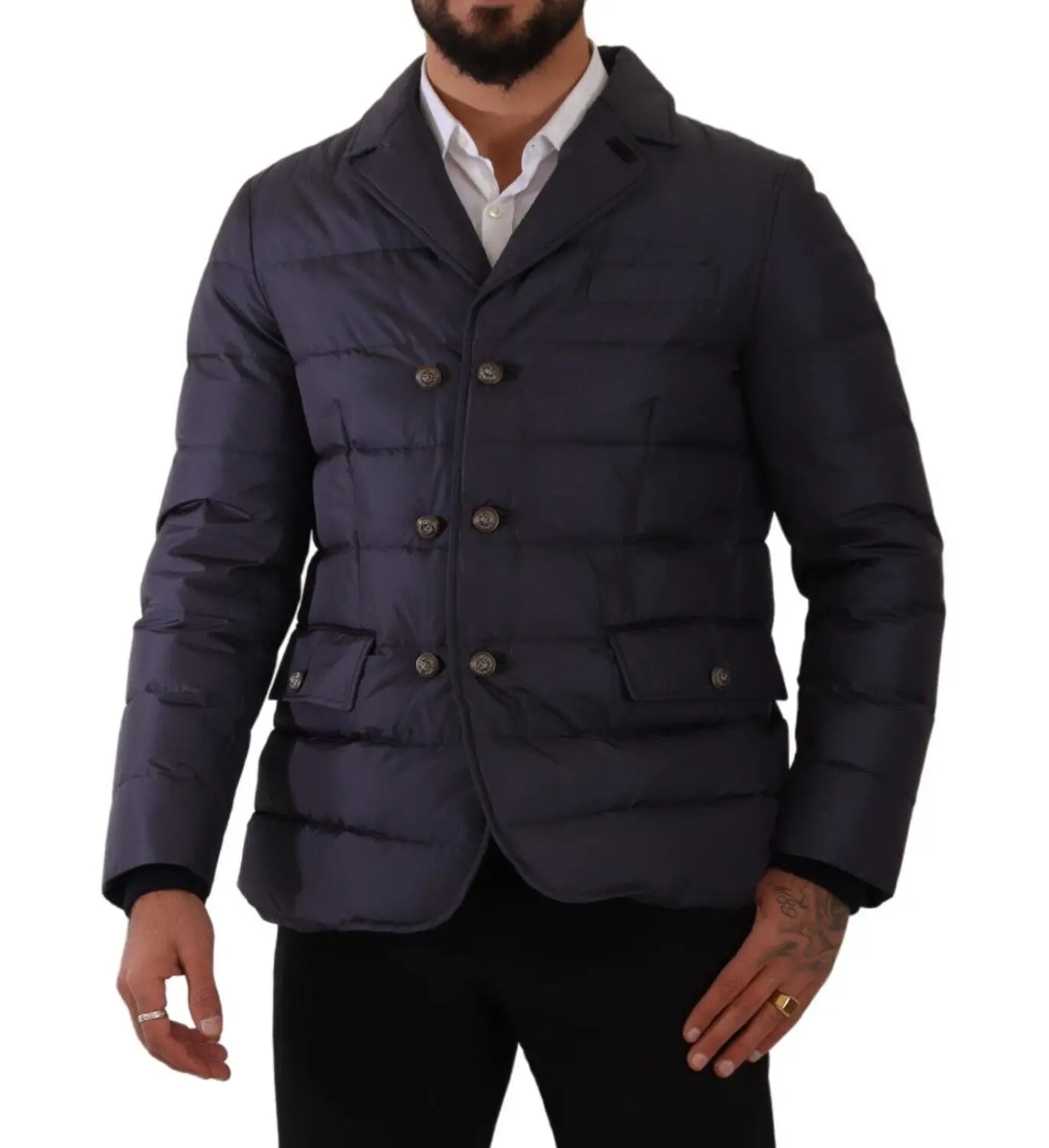 Dolce & Gabbana Blue Silk Goat Coat Blouson Winter Men's Jacket