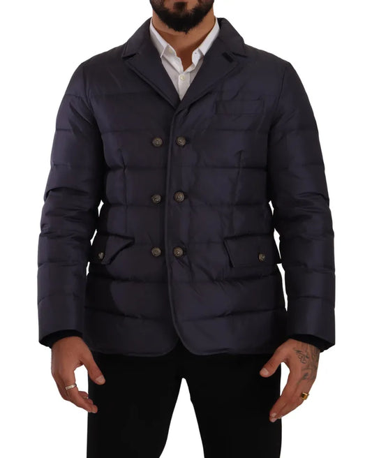 Dolce & Gabbana Blue Silk Goat Coat Blouson Winter Men's Jacket