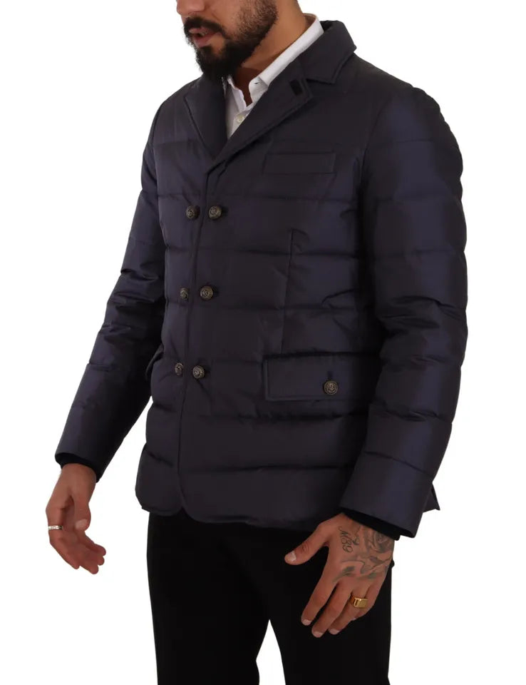 Dolce & Gabbana Blue Silk Goat Coat Blouson Winter Men's Jacket