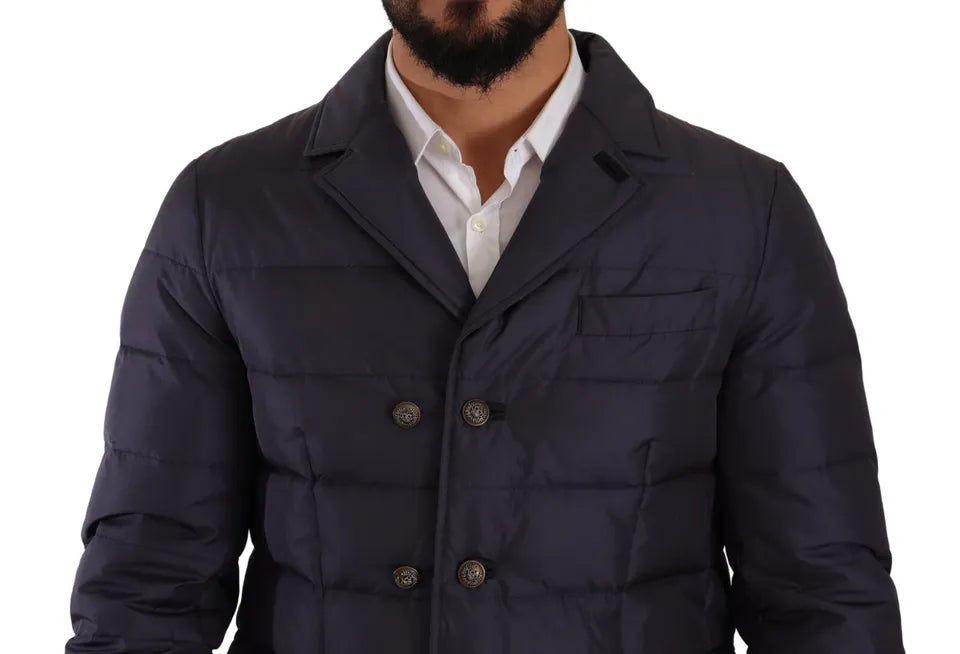 Dolce & Gabbana Blue Silk Goat Coat Blouson Winter Men's Jacket