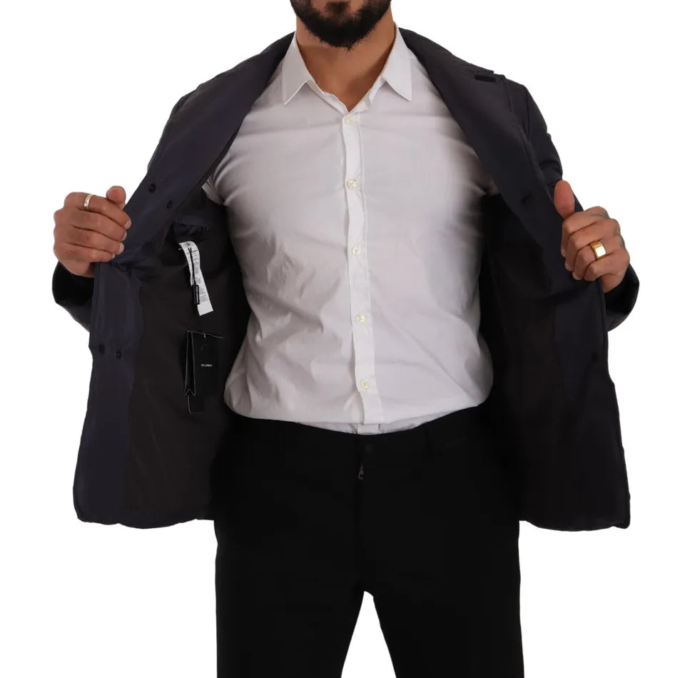 Dolce & Gabbana Blue Silk Goat Coat Blouson Winter Men's Jacket