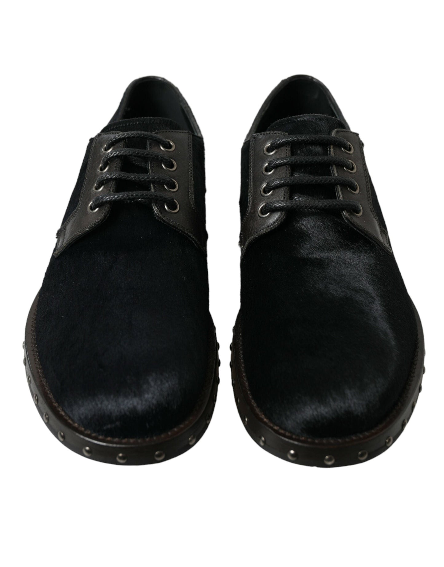 Dolce & Gabbana Black Stable Fur Derby SAN PIETRO Dress Men's Shoes