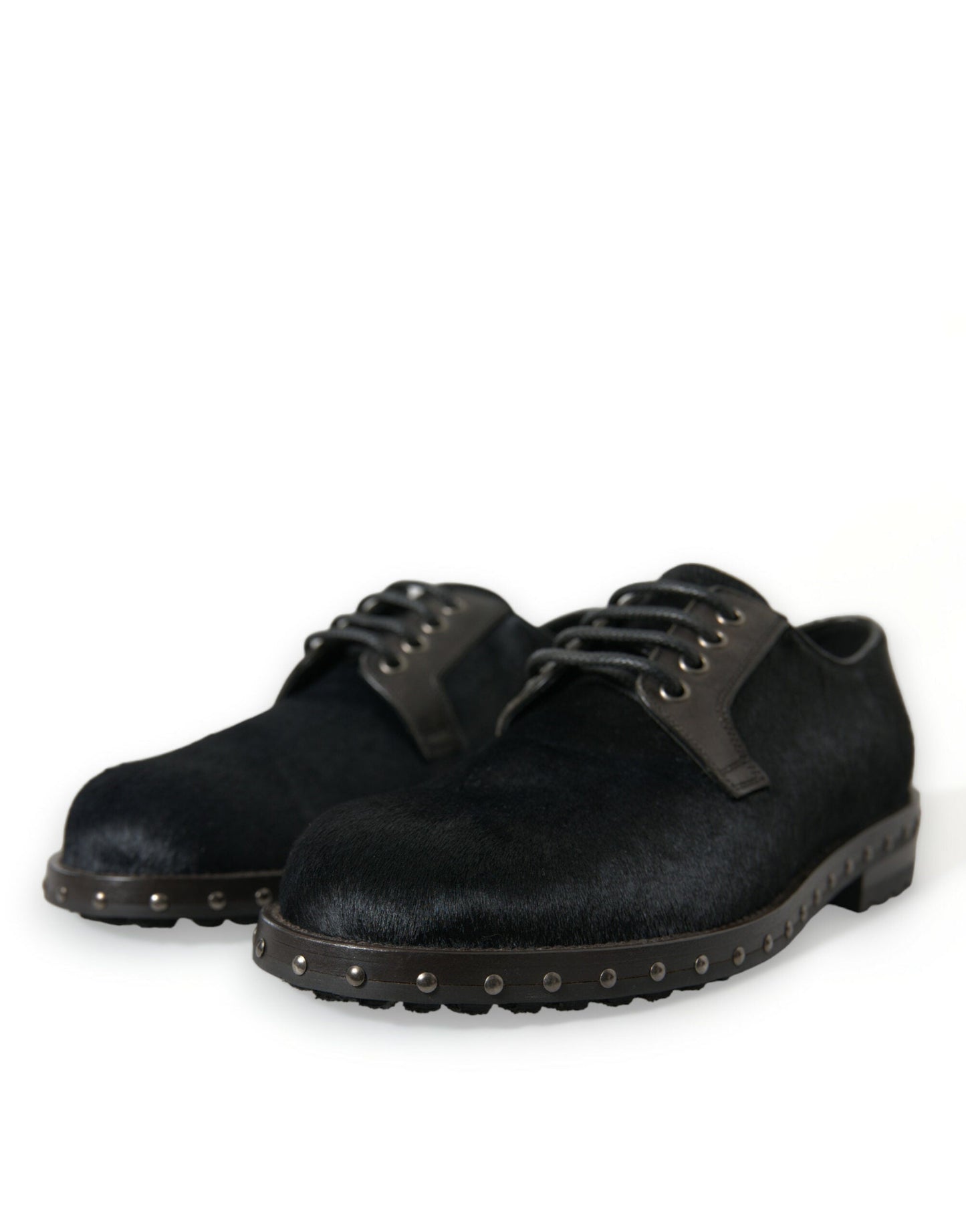 Dolce & Gabbana Black Stable Fur Derby SAN PIETRO Dress Men's Shoes