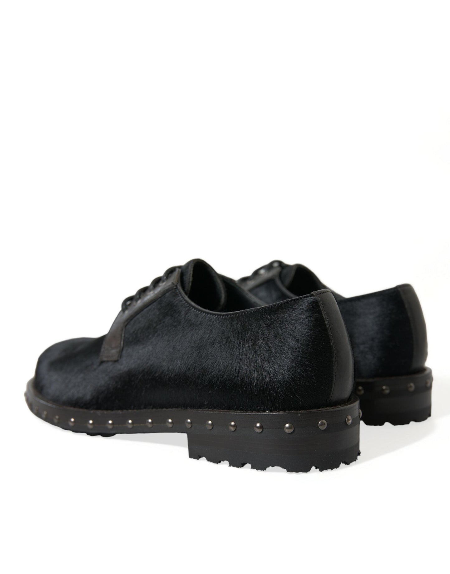Dolce & Gabbana Black Stable Fur Derby SAN PIETRO Dress Men's Shoes