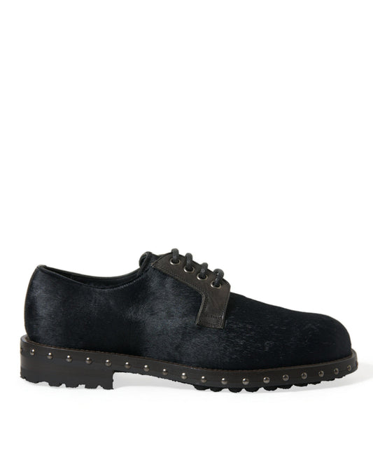 Dolce & Gabbana Black Stable Fur Derby SAN PIETRO Dress Men's Shoes
