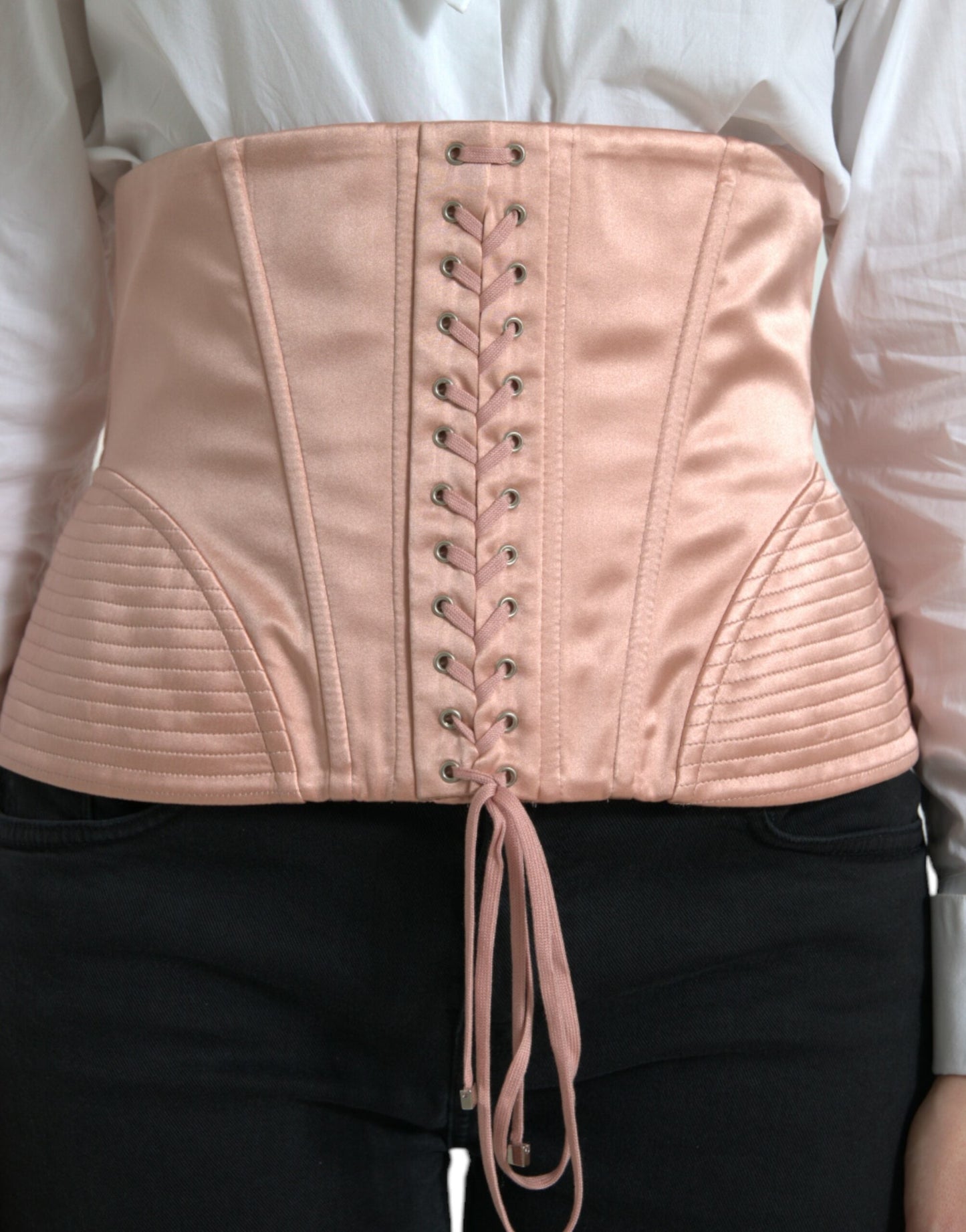 Dolce & Gabbana Pink Silk Stretch Belt Waist Strap Corset Women's Top