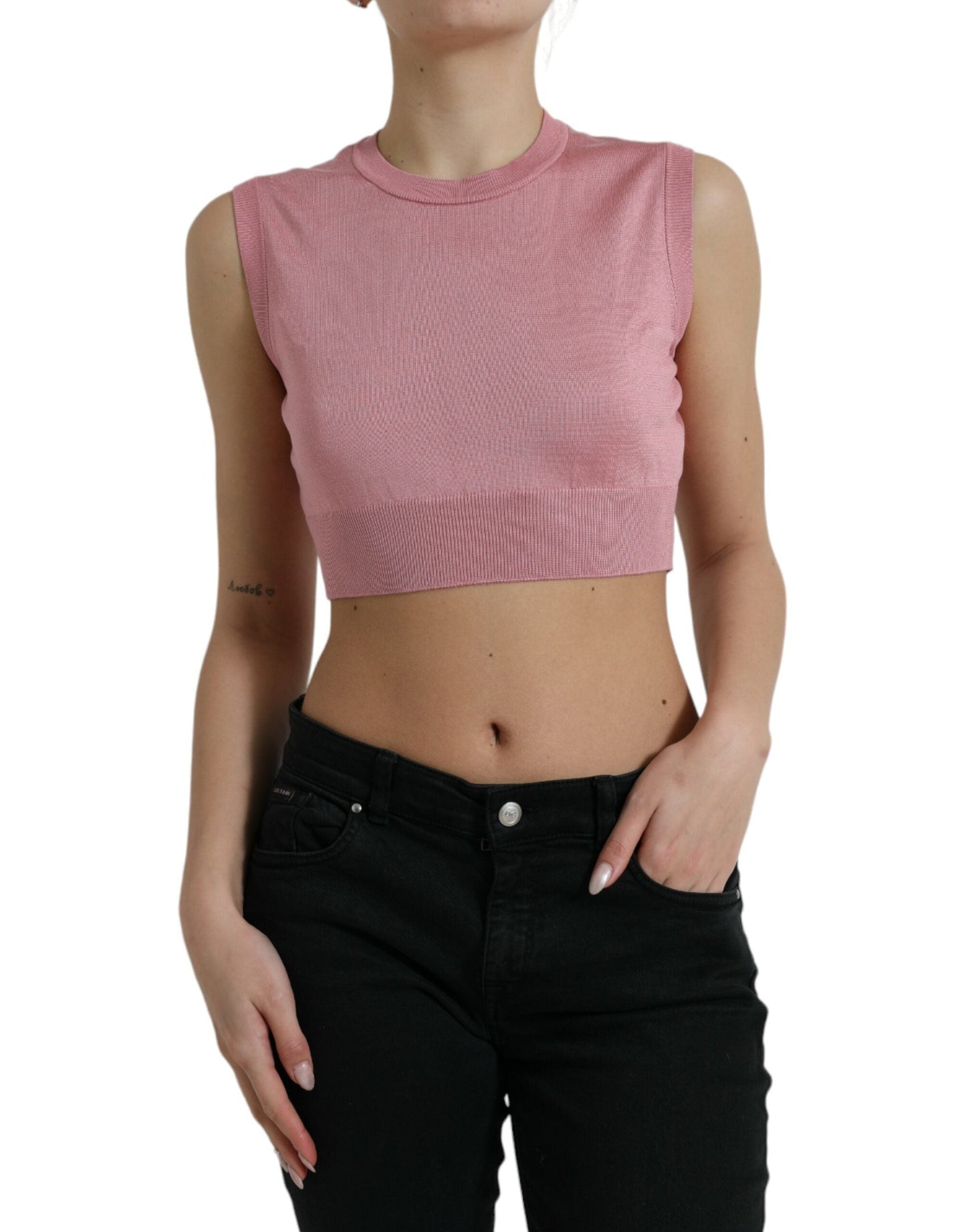 Dolce & Gabbana Pink Crew Neck Cropped Sleeveless Tank Women's Top