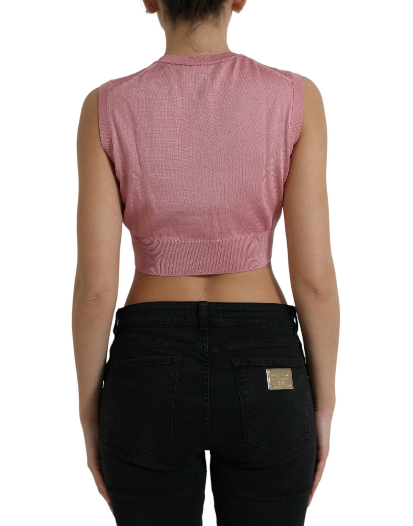 Dolce & Gabbana Pink Crew Neck Cropped Sleeveless Tank Women's Top