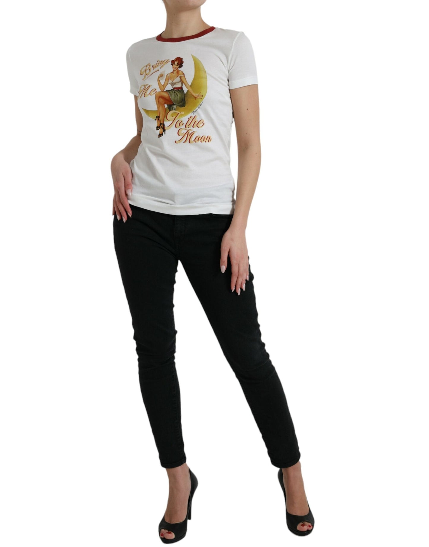 Dolce & Gabbana White Bring Me To The Moon T-shirt Women's Top