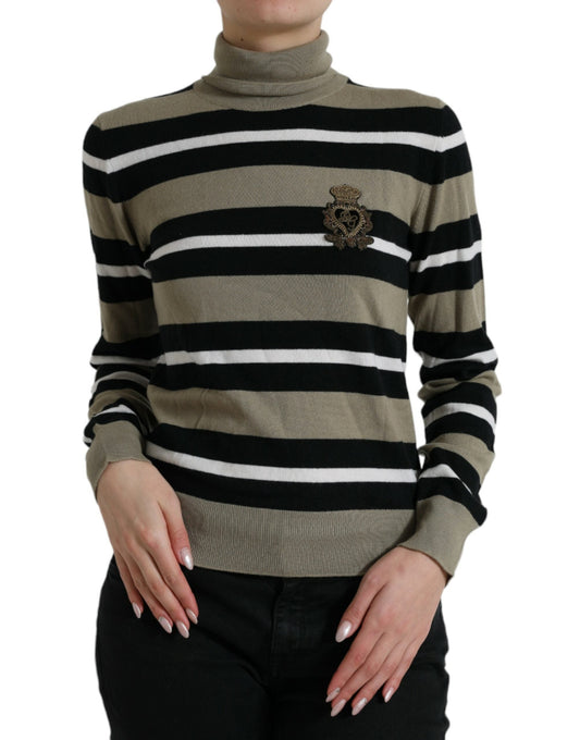 Dolce & Gabbana Multicolor Stripe Wool Logo Pullover Women's Sweater