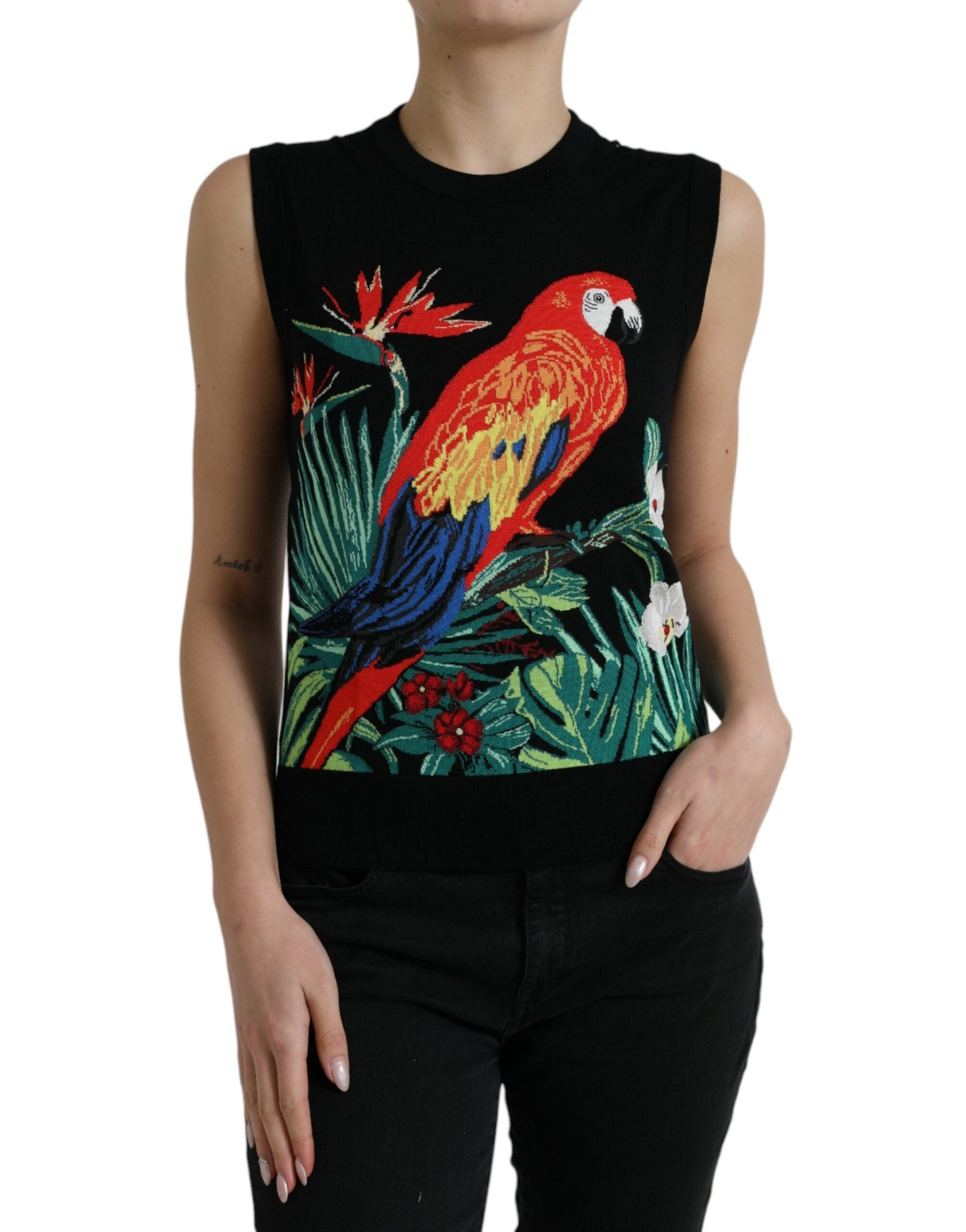 Dolce & Gabbana Black Jungle Crew Neck Sleeveless Tank Women's Top