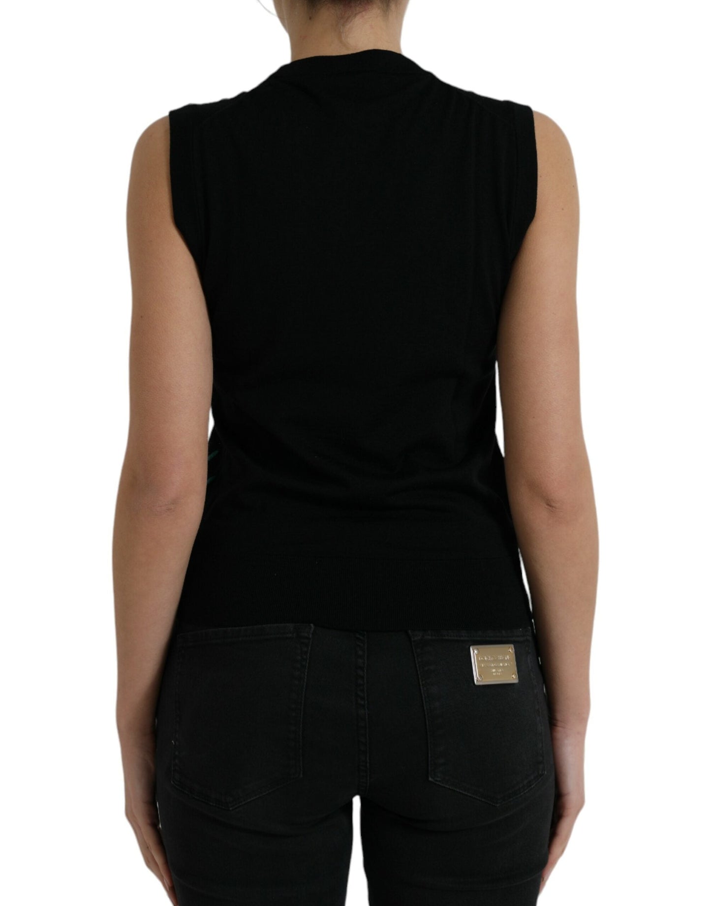 Dolce & Gabbana Black Jungle Crew Neck Sleeveless Tank Women's Top
