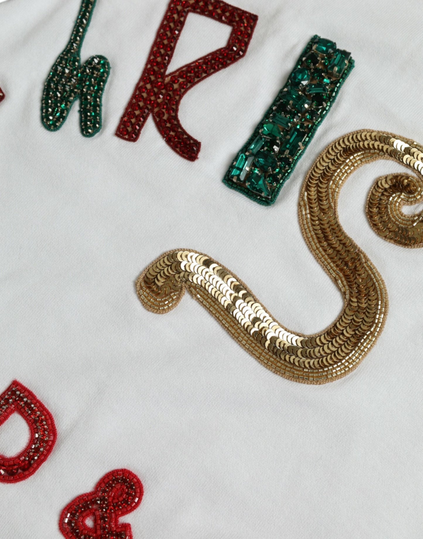 Dolce & Gabbana White Cotton Christmas Sequin Fur Women's T-shirt