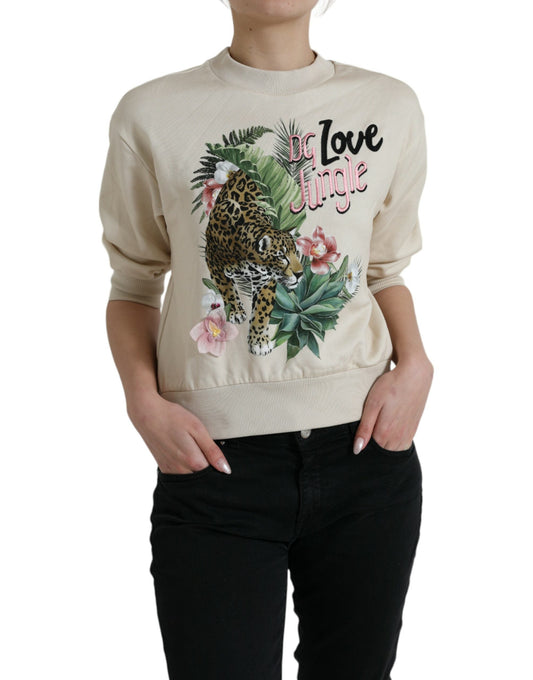 Dolce & Gabbana Beige Jungle Printed Cotton Pullover Women's Sweater
