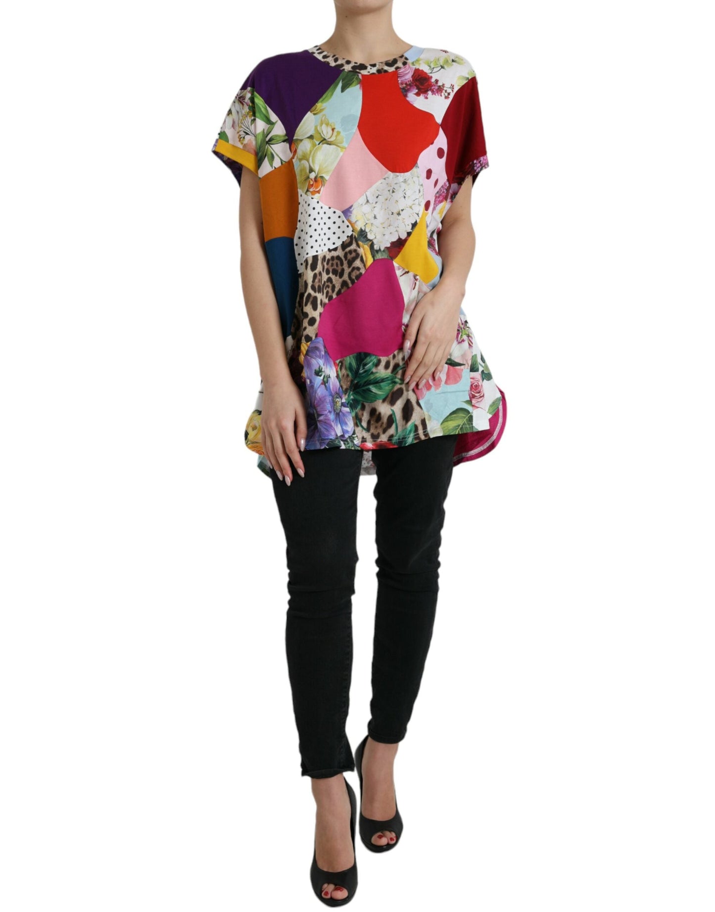 Dolce & Gabbana Multicolor Patchwork Cotton Silk Blouse Women's Top