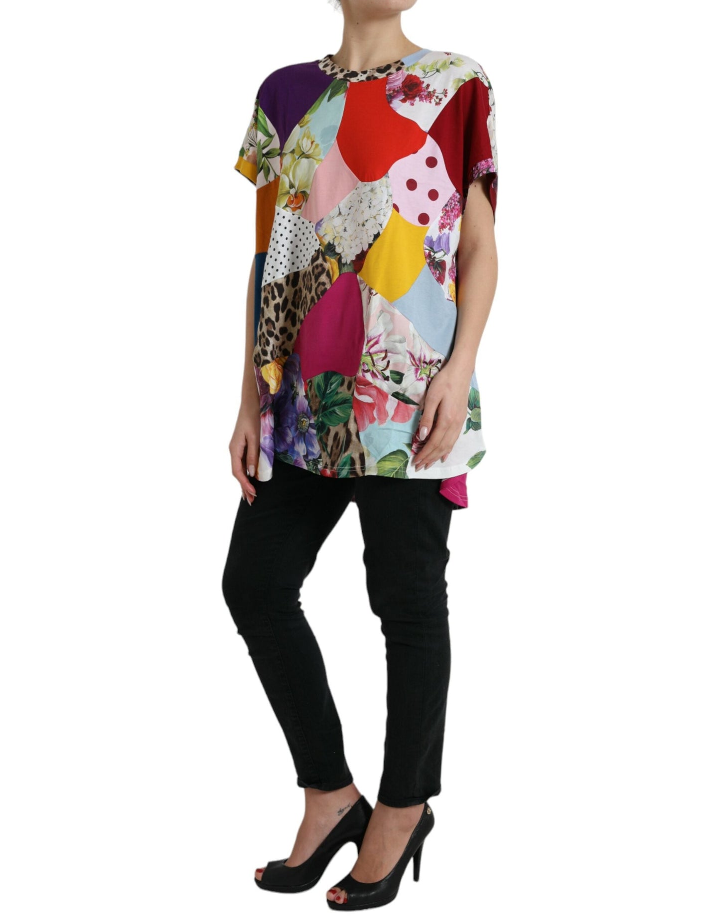 Dolce & Gabbana Multicolor Patchwork Cotton Silk Blouse Women's Top