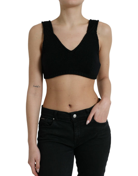 Dolce & Gabbana Black Cropped Cashmere V-neck Bustier Women's Top